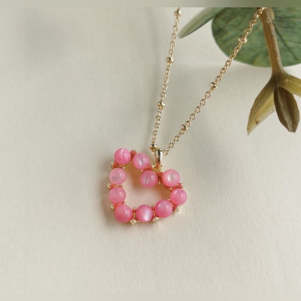 Kendra Scott Ashton Heart Short Necklace Gold Pink Glass